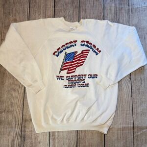 Vintage 90s Desert Storm Sweatshirt Womens XL Hanes Made In USA Flag Military